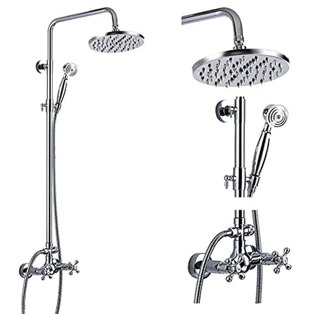 Shower Faucet System Set Brushed Nickel 8 inch Rainfall With Hand Shower Mixer